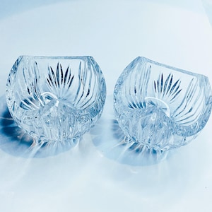 Vintage Mikasa Lead Crystal Votive Holder Set (2) Cut Glass Floral Starburst Pattern Elegant Candle Holders Wedding Centerpiece Mikasa Decor