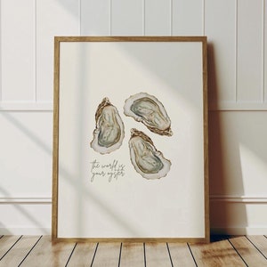 Oyster Print Coastal Cowgirl Wall Art Nantucket Stare pieniądze Estetyka East Coast Oyster Painting Beachy Wall Art Beach Bum Dopamina Decor