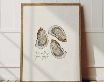 Oyster Print Coastal Cowgirl Wall Art Nantucket Old Money Aesthetic East Coast Oyster Painting Beachy Wall Art Beach Bum Dopamine Decor
