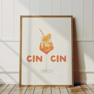 Cartel de Aperol Spritz para bar, decoración de dopamina, póster de Aperol Spritz, descarga digital, póster de cóctel, acuarela, arte de pared de cóctel, Cin Cin