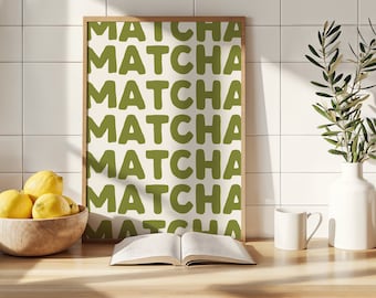 Matcha Latte Wall Art Japanese Tea Coffee Poster Kitchen Coffee Bar Sign Minimalist Housewarming Gift Sage Green Wall Art Dopamine Decor