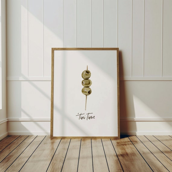 Olive Wall Art Tini Time Martini Print Bar Cart Accessories Old Money Aesthetic Martini Wall Art Sage Green Wall Art Dirty Martini Poster