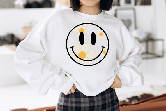 White smiley face sweatshirt sales