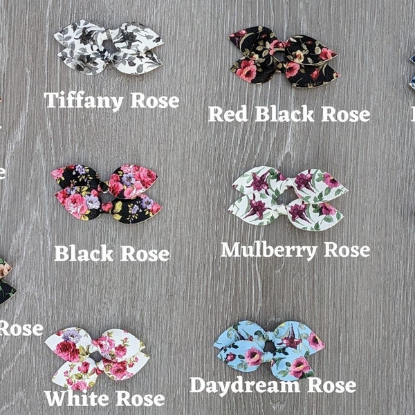 Floral Piggie Bows: Faux Leather Bows, Tie Leather Bow, Baby Bow Clips, Newborn Hair Clips, Toddler Hair Piggie Bows and Clips, Girl Bow