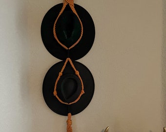 Duo Hat Hanger in Pumpkin | Macrame Hat Hanger | Fiber Art | Hat Organizer | Organization | Home Decor | Hat Decor