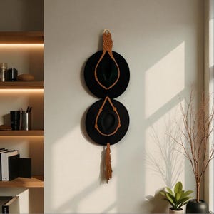 Macrame Hat Hanger: Pumpkin Orange Fiber Art, Holds 2 Hats