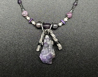 Amethyst crystal point pendant necklace