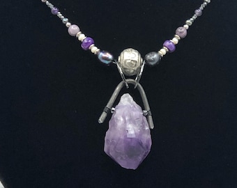 Amethyst crystal point pendant necklace