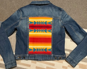 Women's denim jacket with wool accent