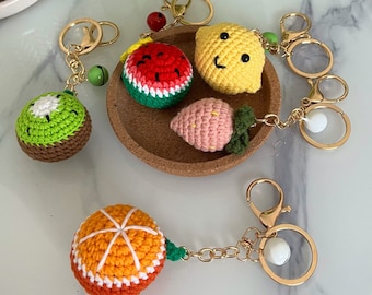 Crochet Fruit Keyrings | Lemon Keyring | Watermelon Keyring | Strawberry Keyring | Orange Keyring | Crochet Keyring | Stocking Fillers