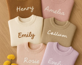 Personalised Baby Jumper with Embroidered Name | Toddler Name Sweater | Kids Knitwear | New Baby Gift | 1st Birthday Gift