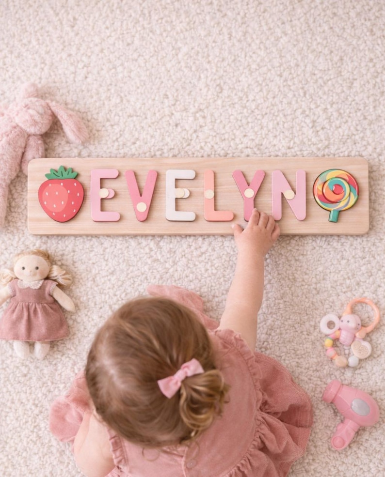 Personalised Name Wooden Puzzle | Baby Shower Gift | Early Learning Puzzle | Custom Name Baby Room Ideas | 1st Birthday Gift image 2