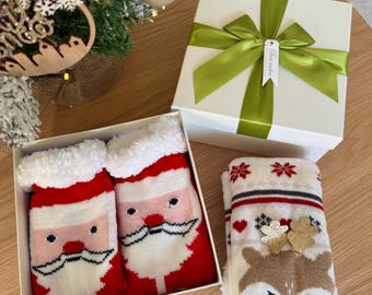 Christmas Fluffy Socks Gift Box | Womens Socks Gift Box | Christmas Stocking Filler | Christmas Gift | Santa, Reindeer & Snowman Fluffy Sock