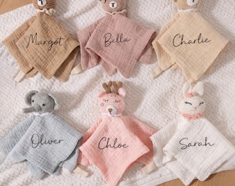 Personalised Name Baby Blanket, Baby Cloth, Baby Security Blanket, New baby Gift, Christening Gift, Animal crochet Blanket with name