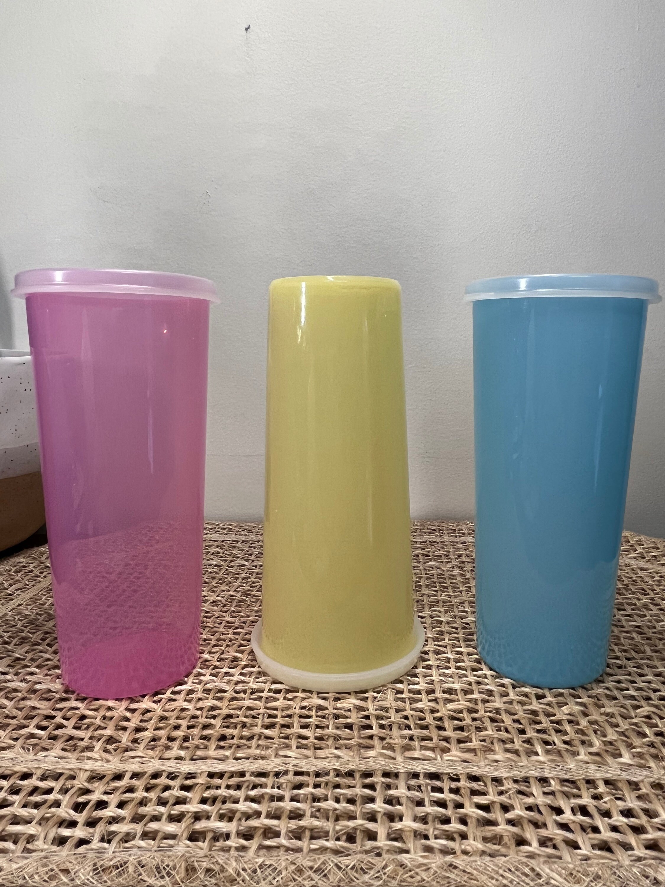 Tupperware Set of 4 Smidgets Tiny 1 oz Containers Sheer with Pink Lids