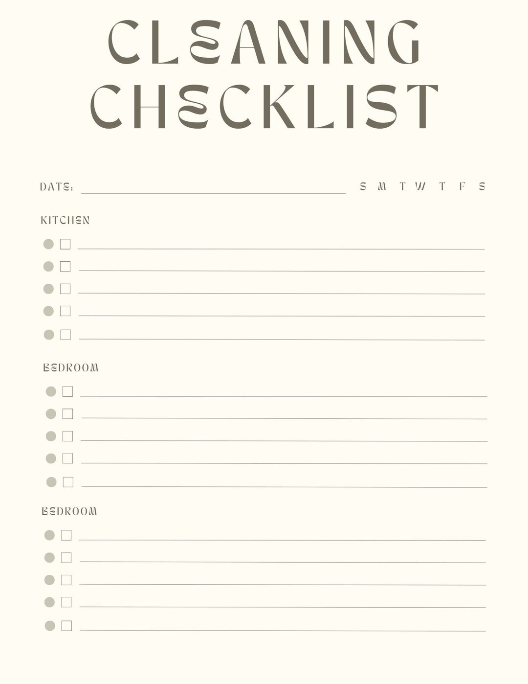 Printable X Digital Cleaning Checklist Etsy