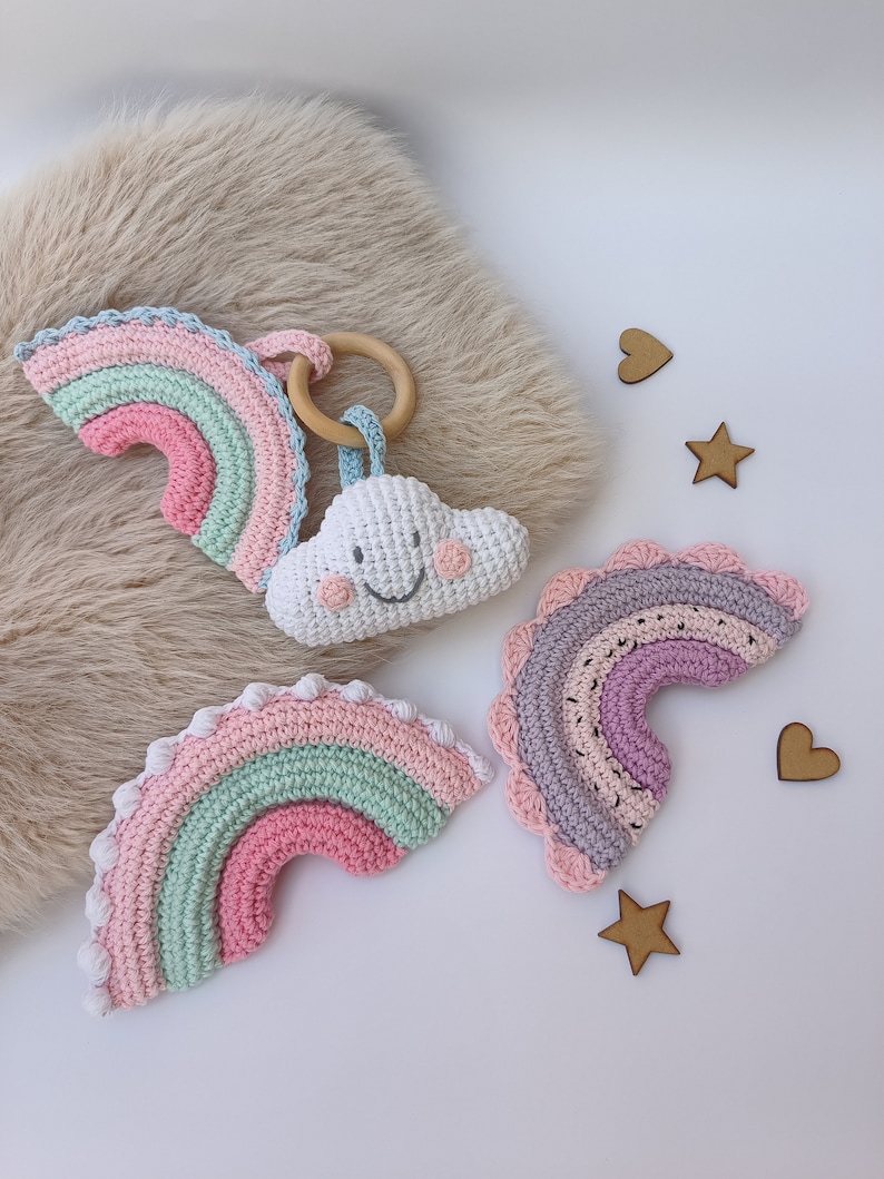 Crochet Pattern Rainbow and Little Clouds Rattle Pattern English