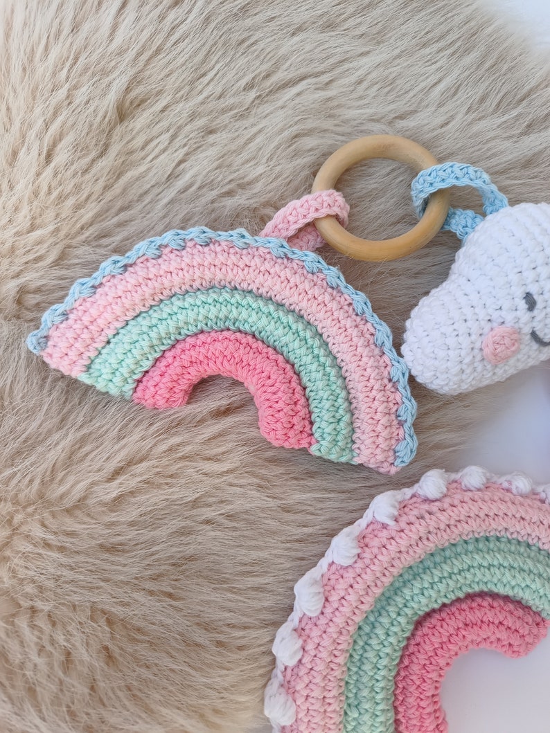 Crochet Pattern Rainbow and Little Clouds Rattle Pattern English
