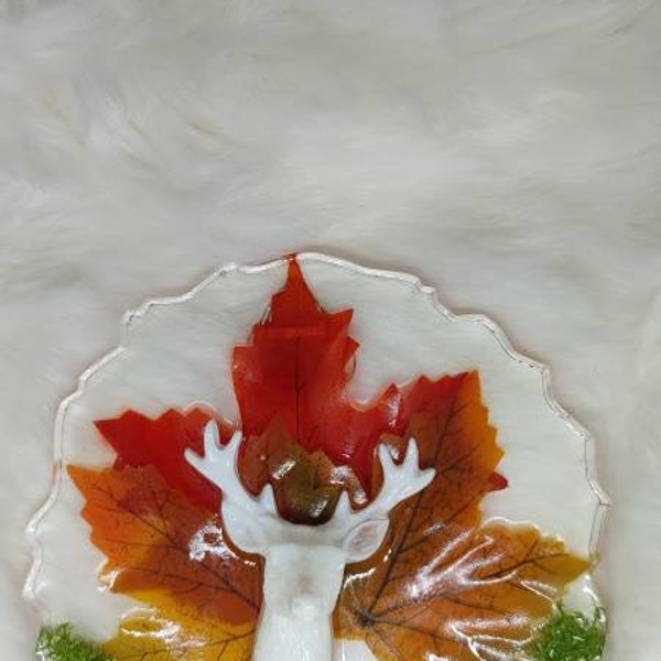 Mini tableau a accrocher cerf et feuilles d'automne mousse
