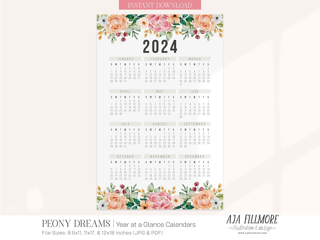 2024 Year at a Glance Calendar 2024 Wall Calendar 2024 - Etsy Finland