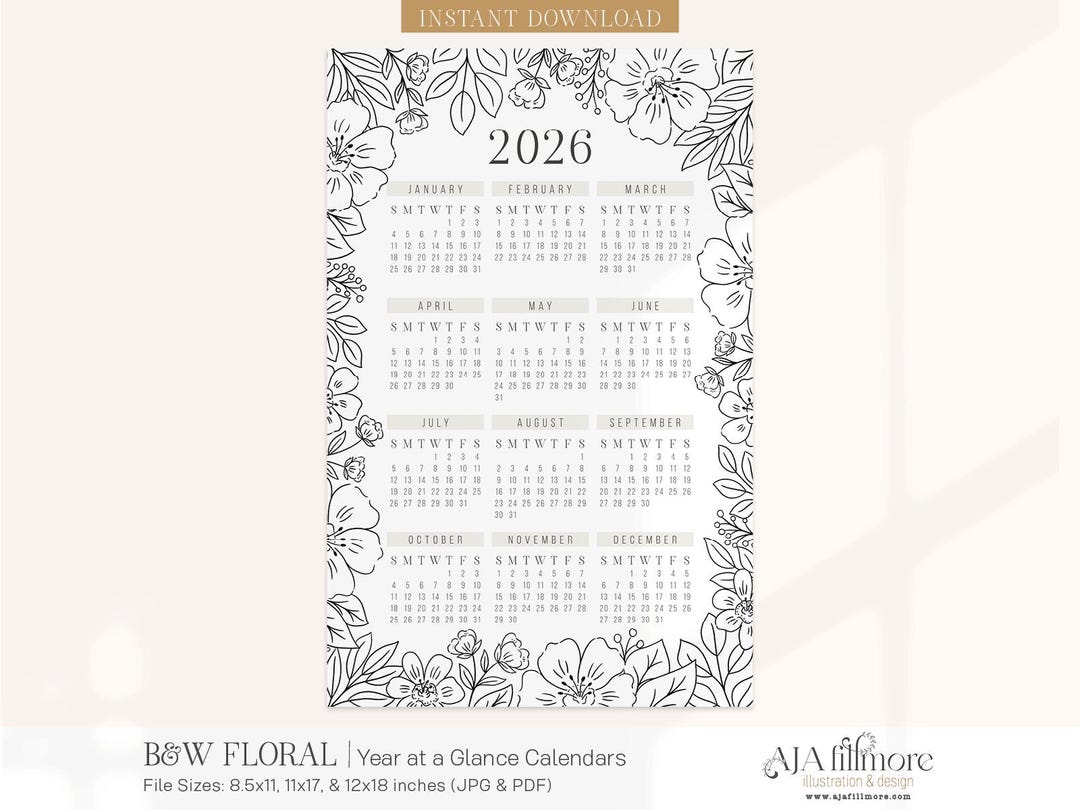 2026 Year at a Glance Calendar, 2026 Wall Calendar, 2025 Digital Wall