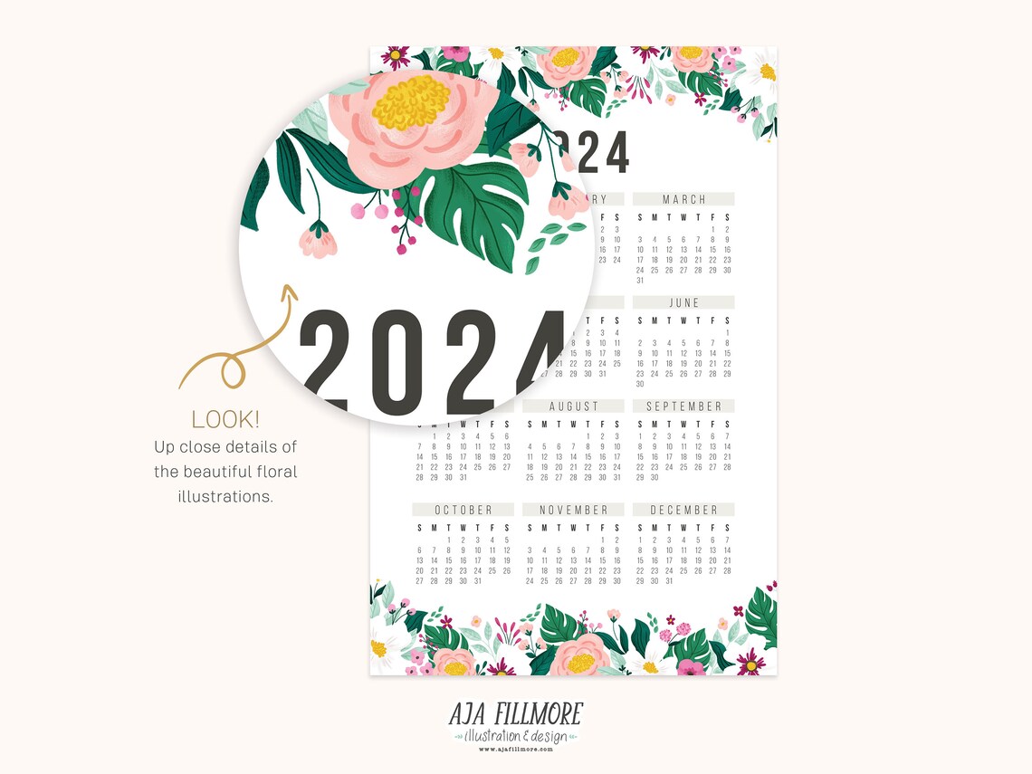 2024 Year at a Glance Calendar 2024 Wall Calendar 2024 Etsy