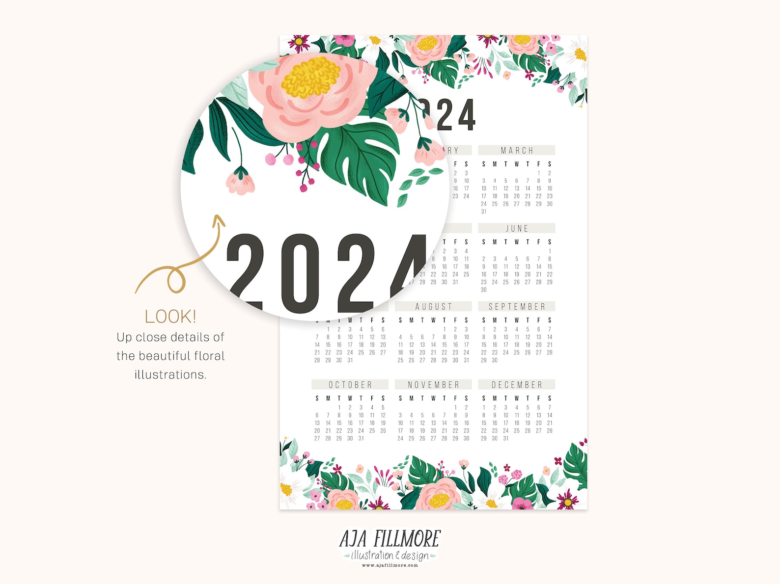2024 Year at a Glance Calendar 2024 Wall Calendar 2024 Etsy