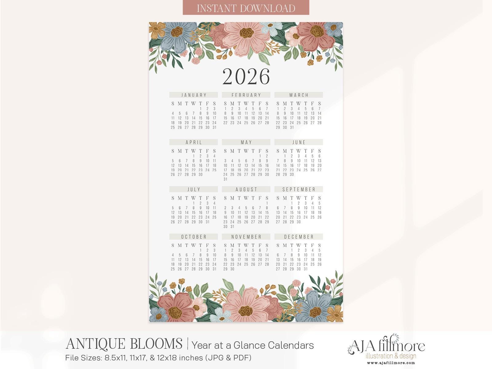 2026 Year at a Glance Calendar, 2026 Wall Calendar, 2025 Digital Wall