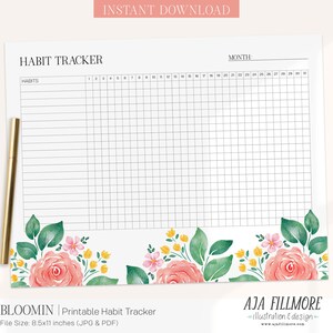 Habit Tracker Printable, Habit Tracker Template, Routine Tracker, 30 Day Habit Challenge, Monthly Habit Tracker, Habit Tracker, Goal Tracker