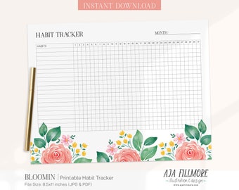 Habit Tracker Printable, Habit Tracker Template, Routine Tracker, 30 Day Habit Challenge, Monthly Habit Tracker, Habit Tracker, Goal Tracker