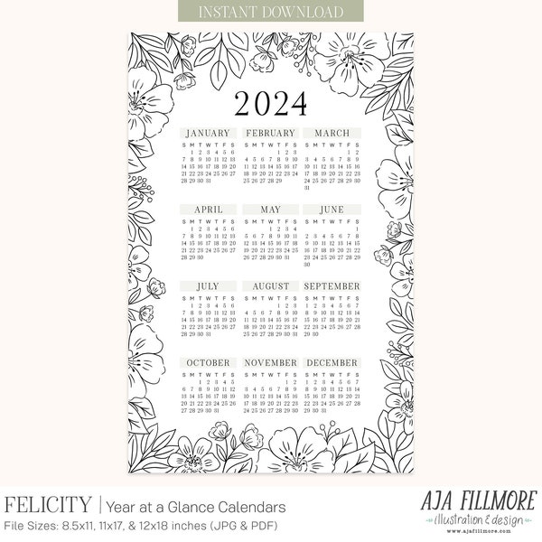 Free 2024 Printable Calendar Etsy