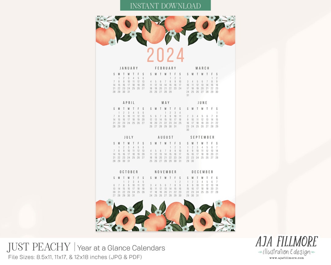 2024 Year at a Glance Calendar 2024 Wall Calendar 2024 Etsy