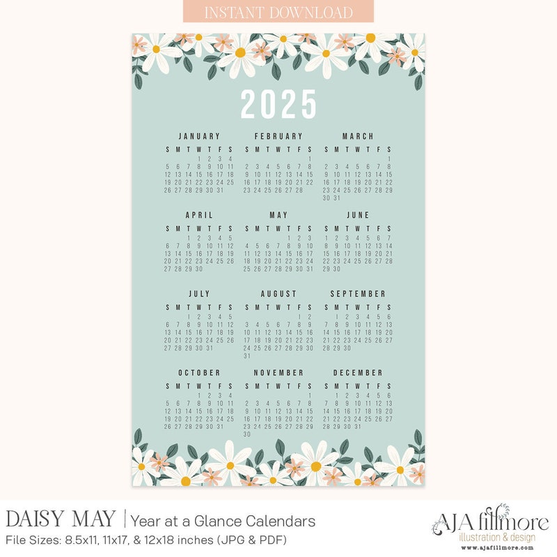2025 Glance Calendar Etsy