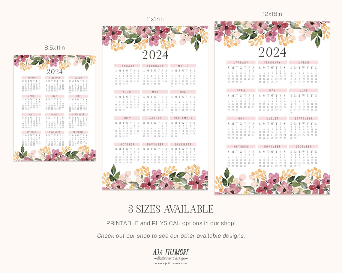 2024 Year at a Glance Calendar, 2024 Wall Calendar, 2024 Digital Wall