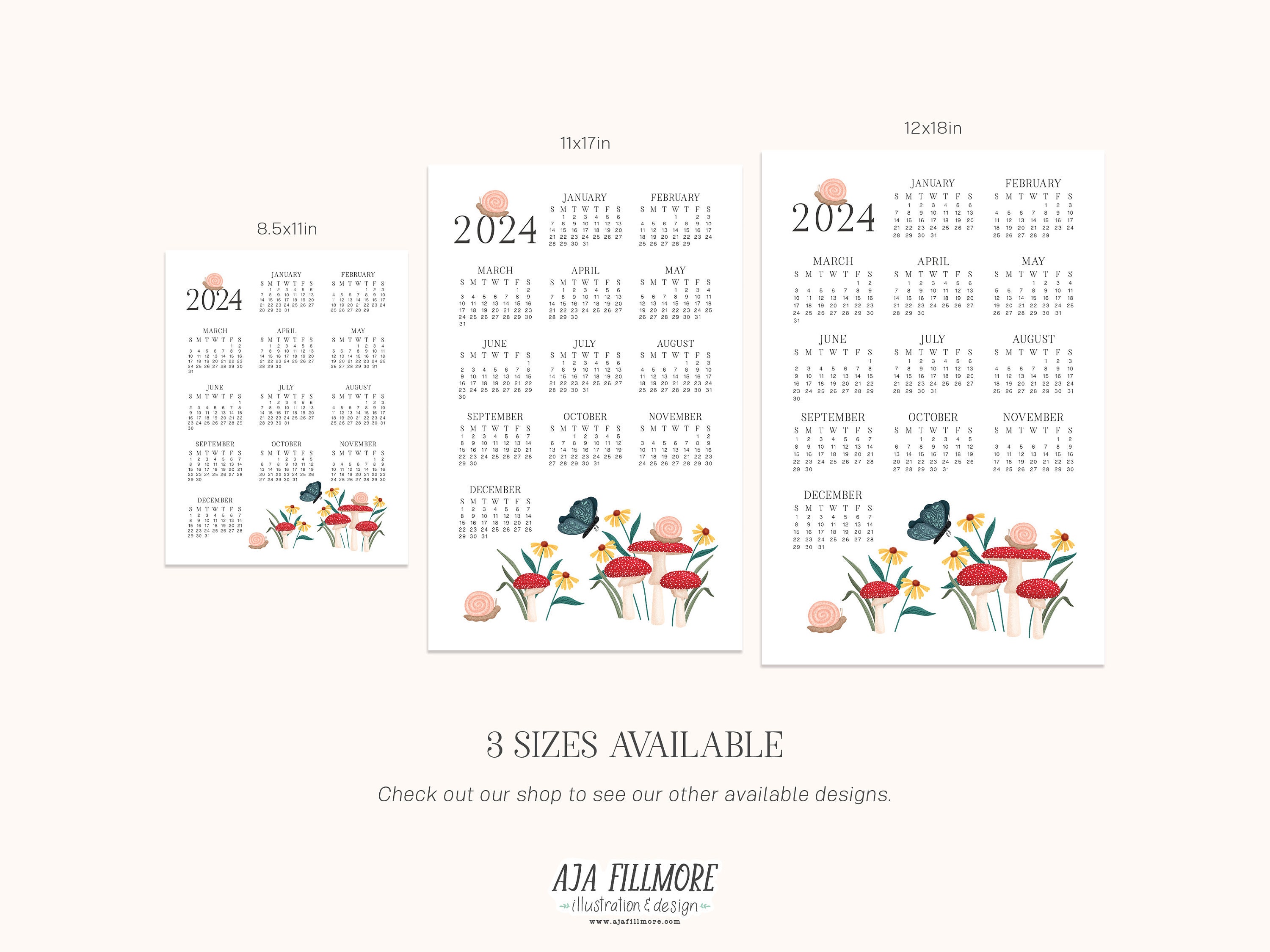 2024 Year at a Glance Calendar, 2024 Wall Calendar, 2024 Digital Wall ...