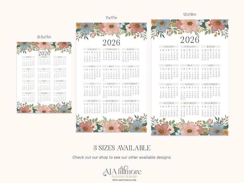 2026 Year at a Glance Calendar, 2026 Wall Calendar, 2025 Digital Wall
