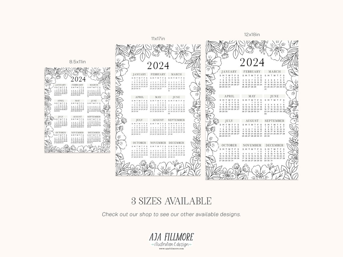 2024 Year at a Glance Calendar, 2024 Wall Calendar, 2024 Digital Wall Calendar, Printable