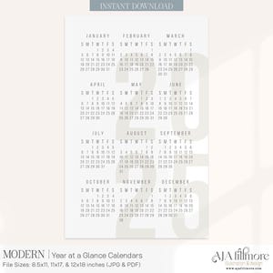 2025 Year at a Glance Calendar, 2025 Wall Calendar, 2025 Digital wall calendar, Printable Calendar, 2025 Year at a Glance Printable Calendar