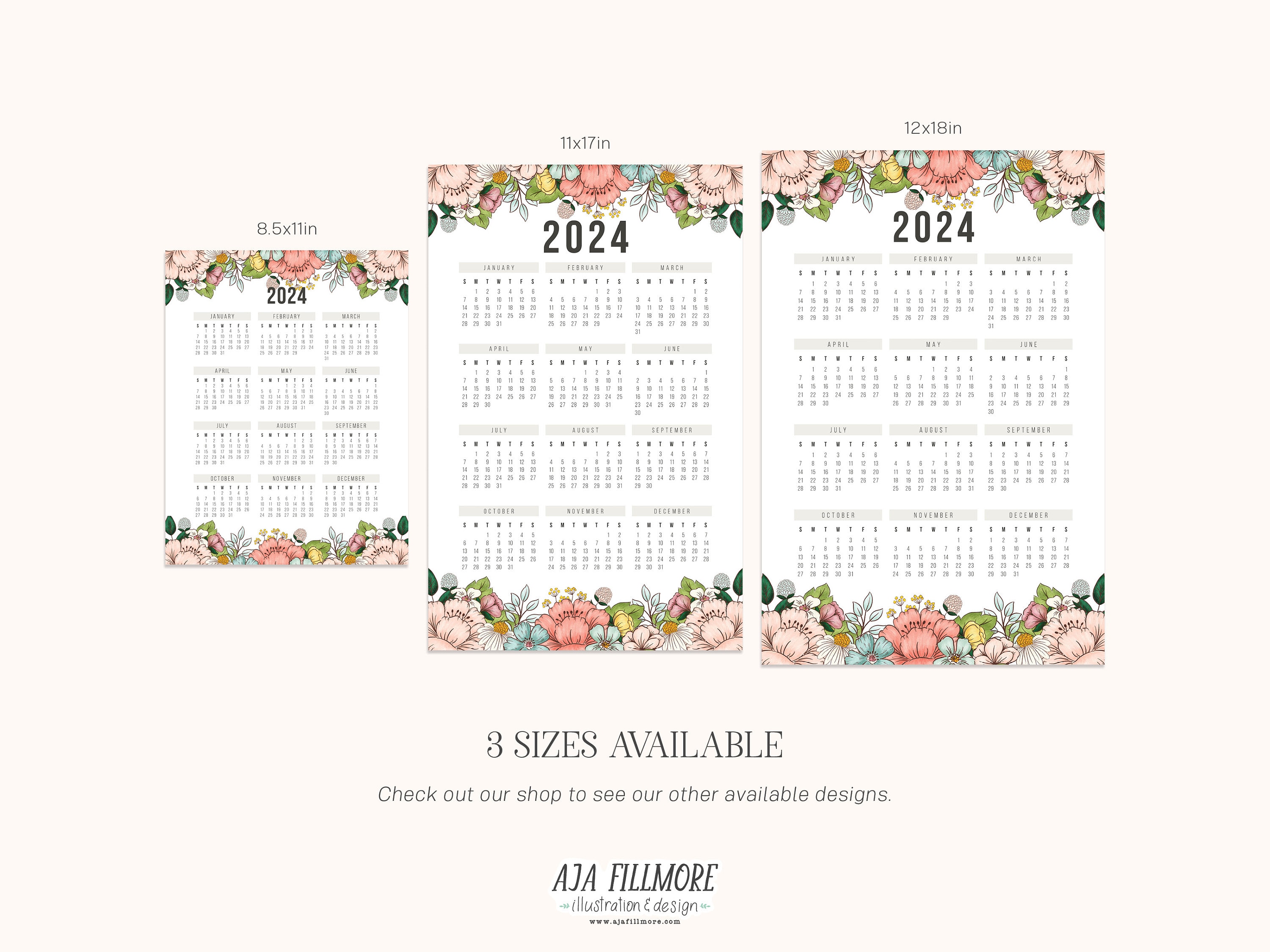 2024 Year at a Glance Calendar, 2024 Wall Calendar, 2024 Digital Wall 