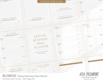 Business Planner | Yearly Business Goals Planner, Goal Setting, Business Plan, Goal Planner, Business Template, Business Goals, Productivity