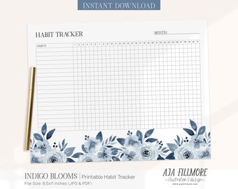 Habit Tracker Printable, Routine Tracker, 30 Day Habit Challenge, Monthly Goal Tracker, Habit Tracker, Goal Tracker, Floral Habit Tracker