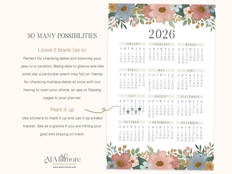 2026 Year at a Glance Calendar, 2026 Wall Calendar, 2025 Digital Wall ...
