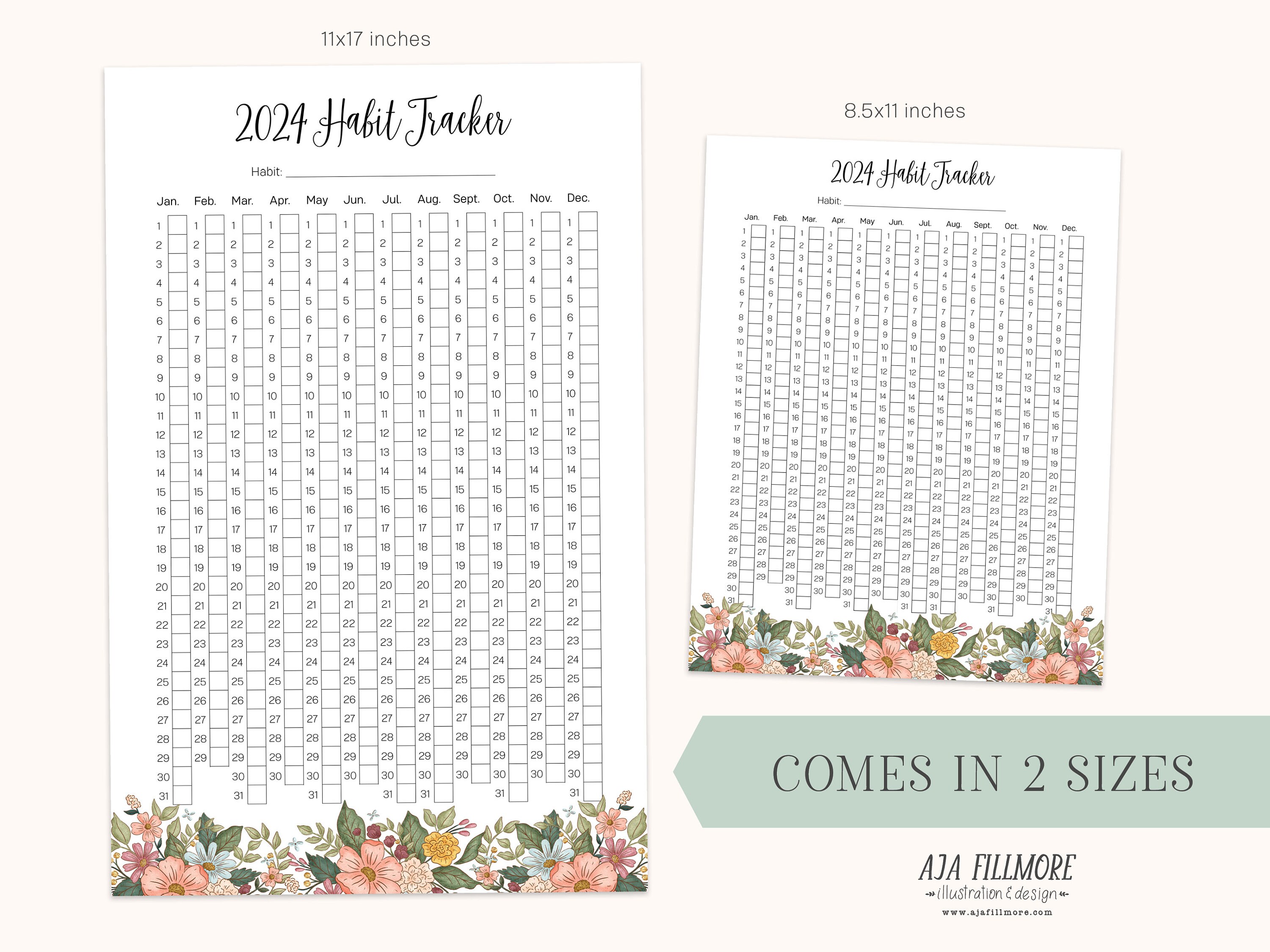 Habit Tracker Printable, 2024 Routine Tracker, Yearly Habit Challenge ...