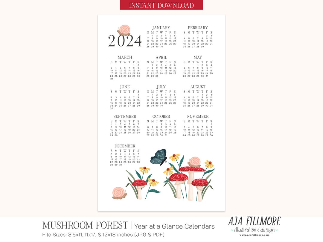 2024 Year at a Glance Calendar, 2024 Wall Calendar, 2024 Digital Wall ...