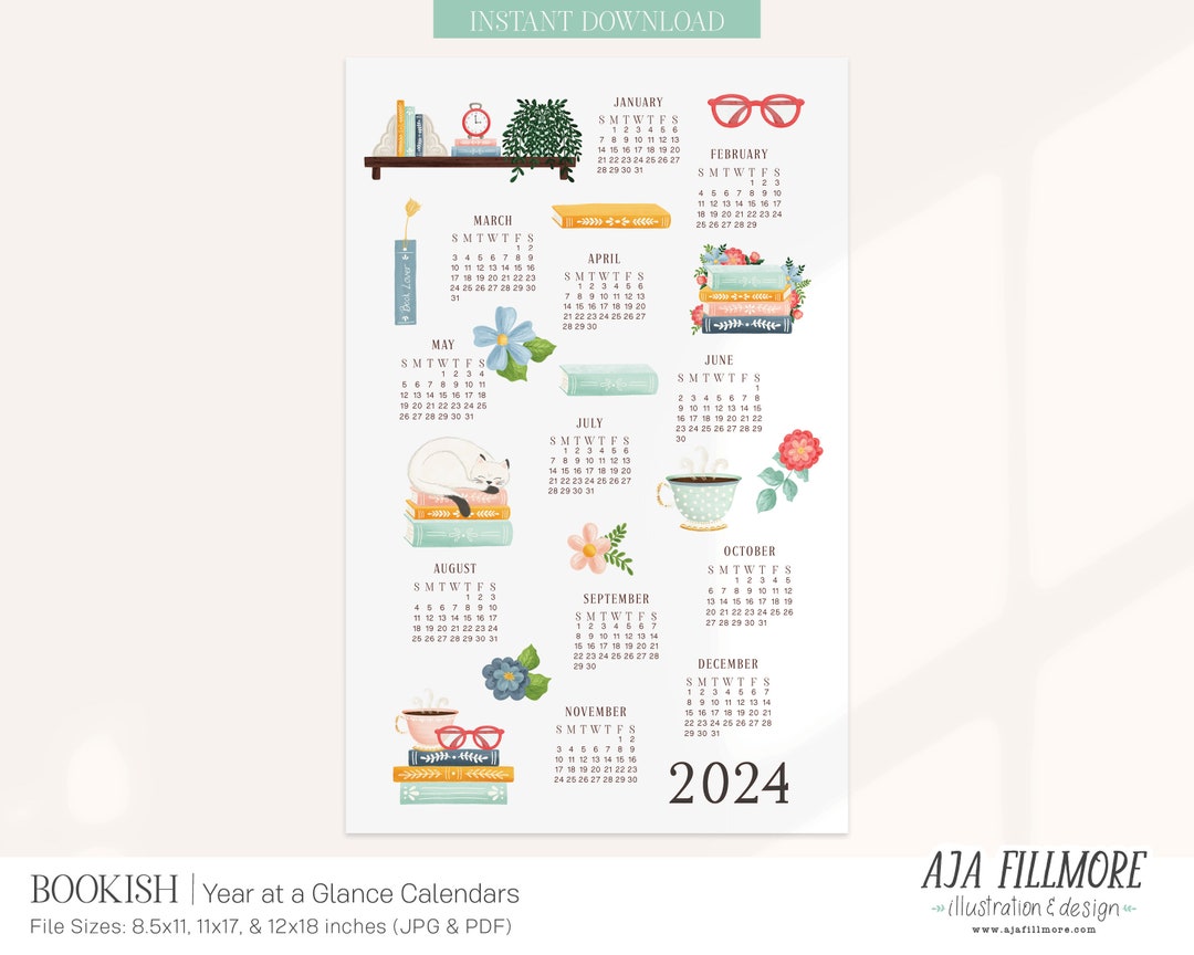 Year at a Glance Calendar, 2024 Wall Calendar, 2024 Digital Wall