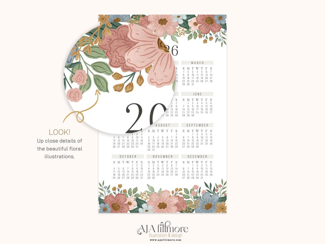 2026 Year at a Glance Calendar, 2026 Wall Calendar, 2025 Digital Wall ...