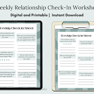 Relationship Check-In Worksheet, Printable Weekly Partner Questions, Relationship and Marriage Health, Marriage Meeting, Couples Therapy