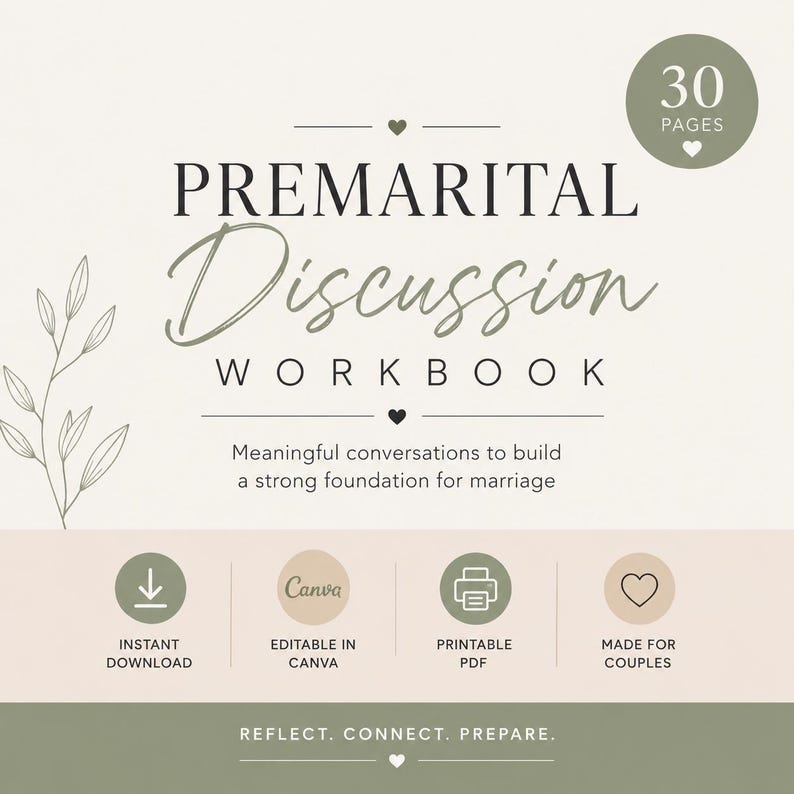 Premarital Discussion Workbook | Couples Communication Guide, Marriage ...