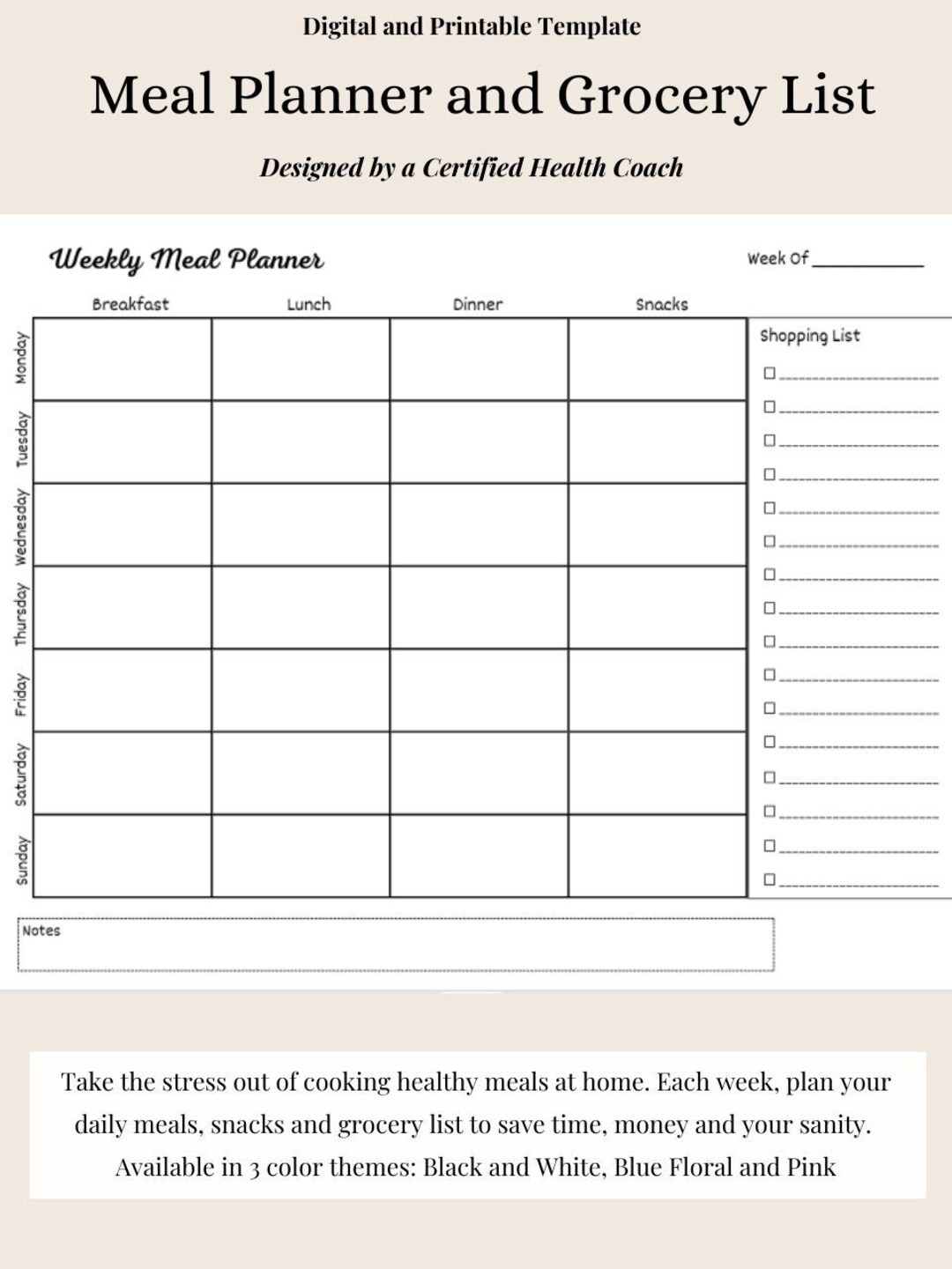 Weekly Meal Planner Template: Food Plan & Grocery List (printable ...