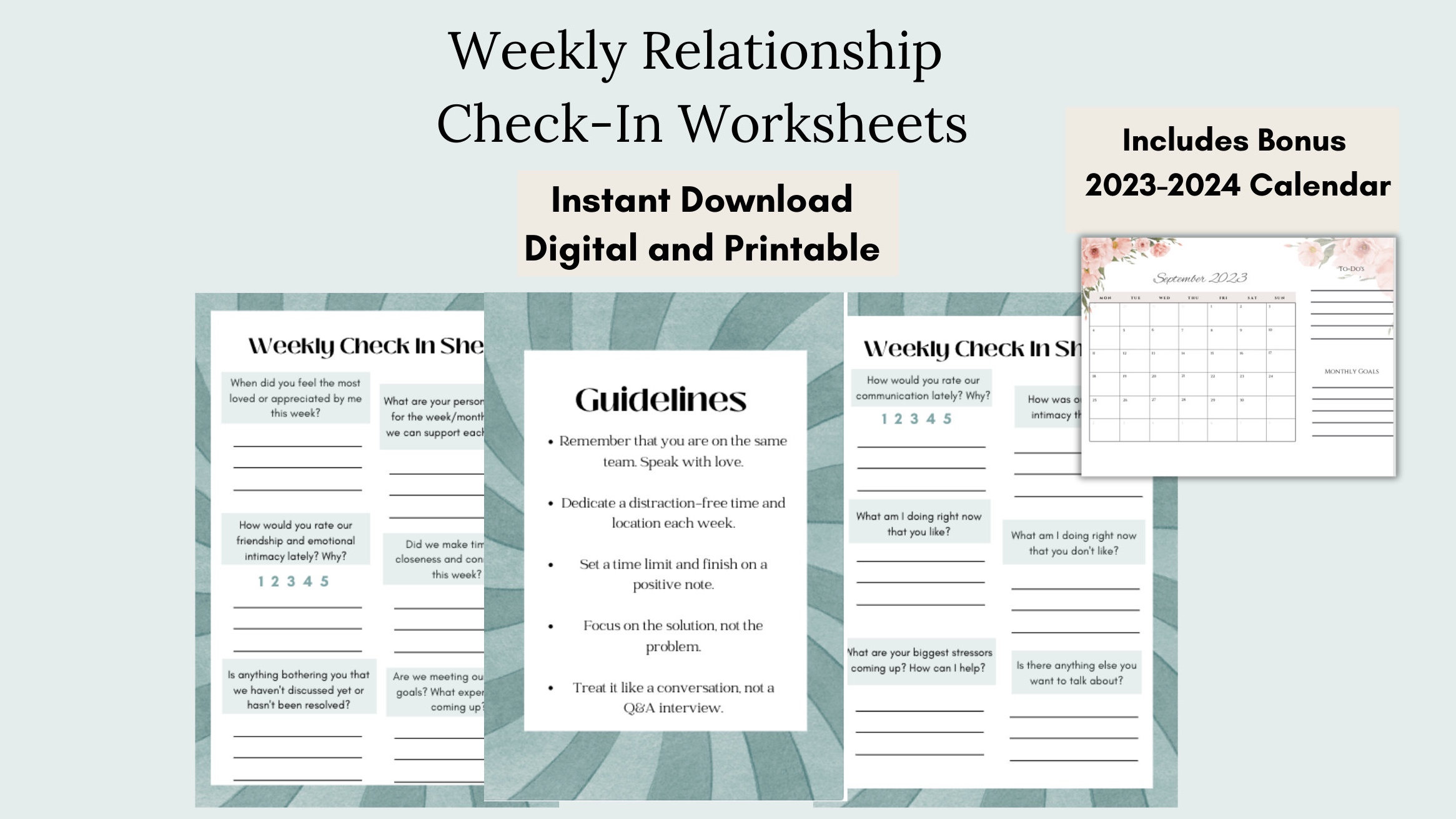 Couple's Weekly Check Inworksheet, Printable Partner Checkin Couple's Weekly Check Inworksheet, Printable Partner Checkin